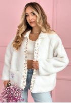 Krátká Bunda kożuszek z kwiecistą podszewką Lilianna ecru