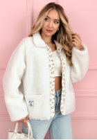 Krátká Bunda kożuszek z kwiecistą podszewką Lilianna ecru