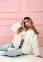 Krátká Bunda kożuszek z kwiecistą podszewką Lilianna ecru