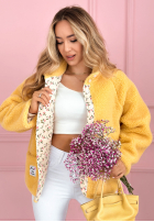 Krátká Bunda kożuszek z kwiecistą podszewką Lilianna ecru