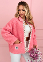 Krátká Bunda kożuszek z kwiecistą podszewką Lilianna ecru