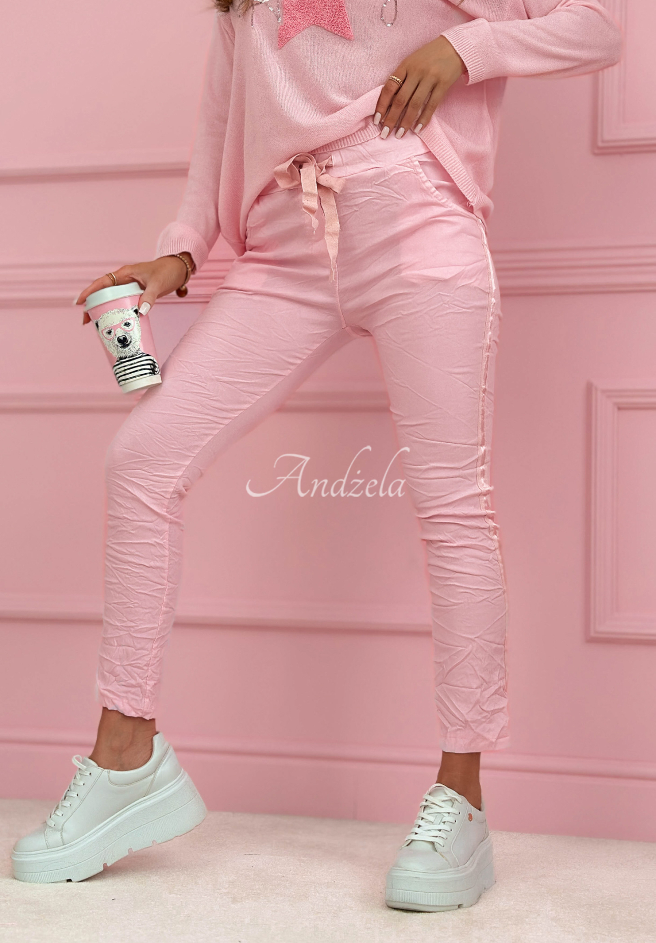 Viskózové kalhoty s lampasy The Spring Begins růžové