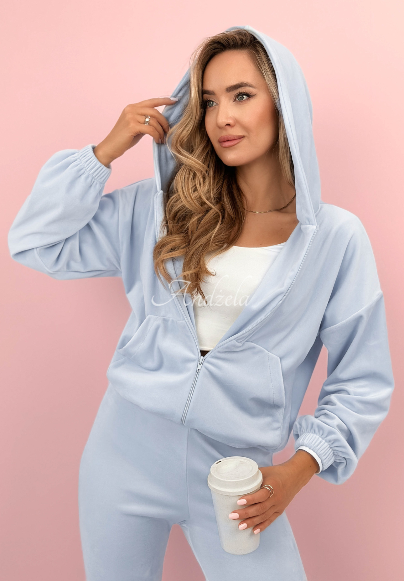 Velurová tepláková souprava mikina a kalhoty Ready To Go blankytný