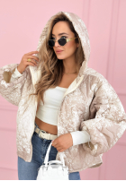 Prošívaná Bunda s kapucí oversize vzorované Blooming Hope modrá