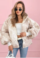 Prošívaná Bunda s kapucí oversize vzorované Blooming Hope modrá