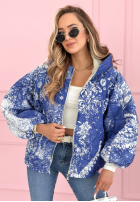 Prošívaná Bunda s kapucí oversize vzorované Blooming Hope modrá