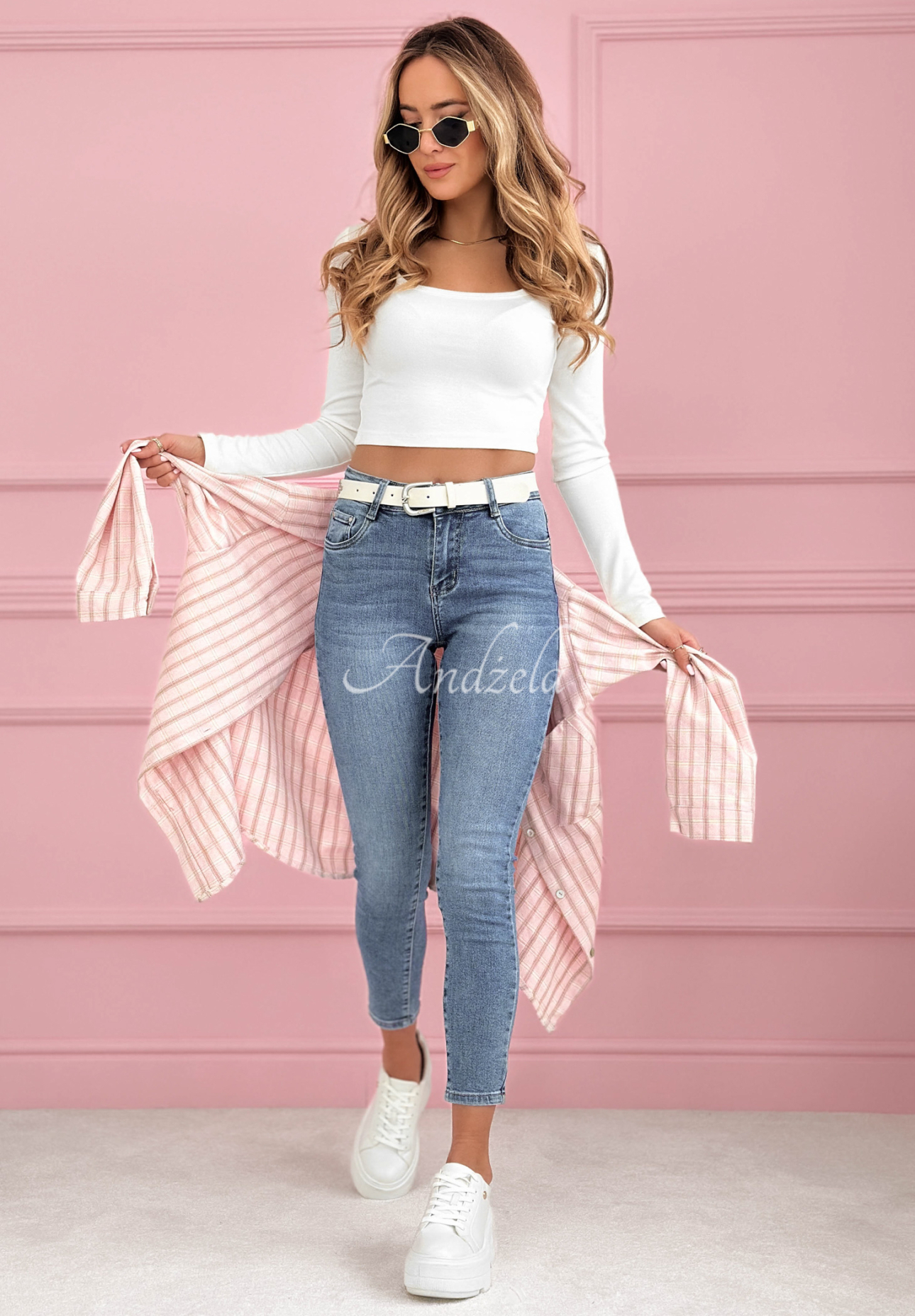 Skinny džíny s páskem Riley modré