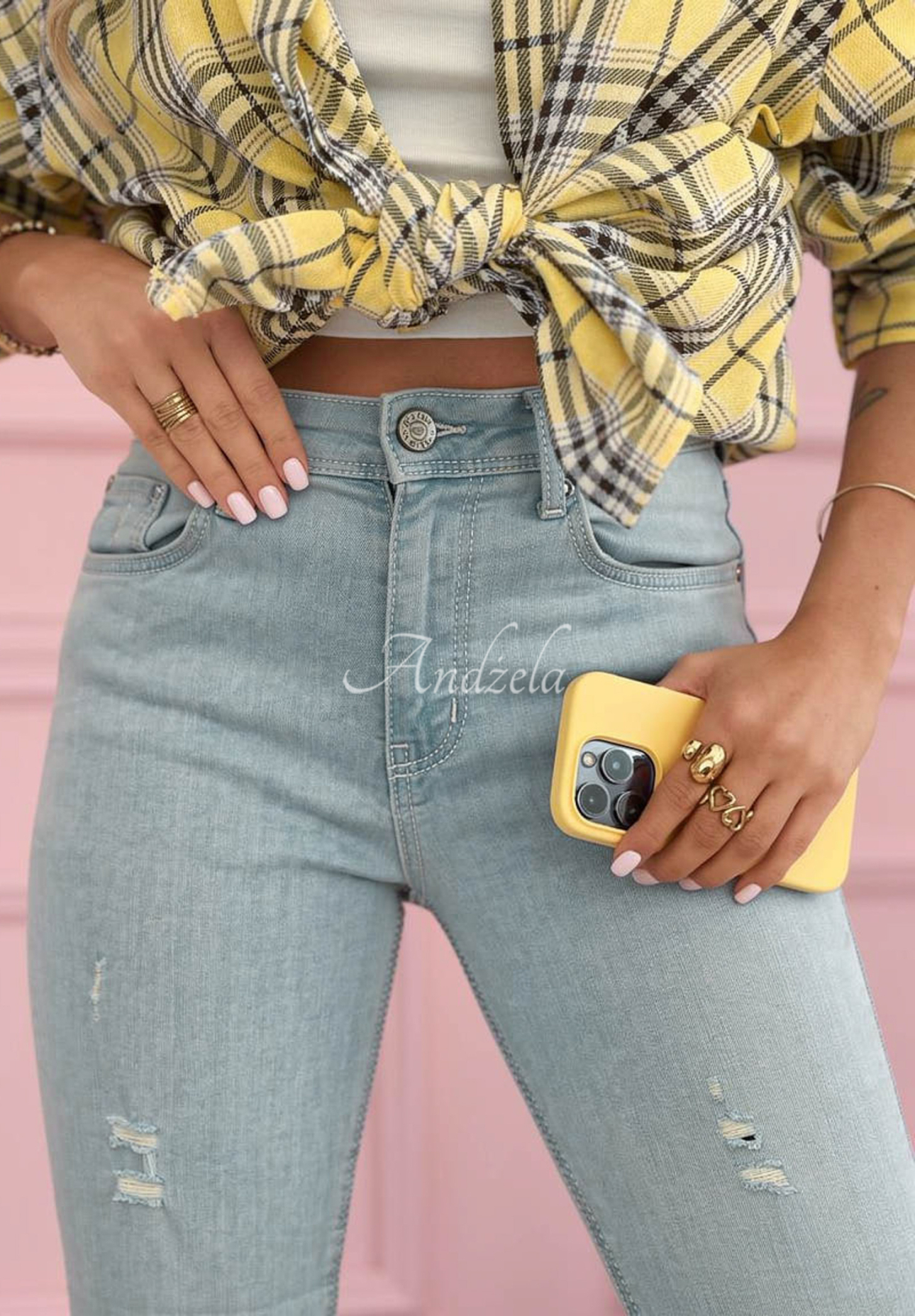 Džíny skinny s oděrkami Evelisse modré