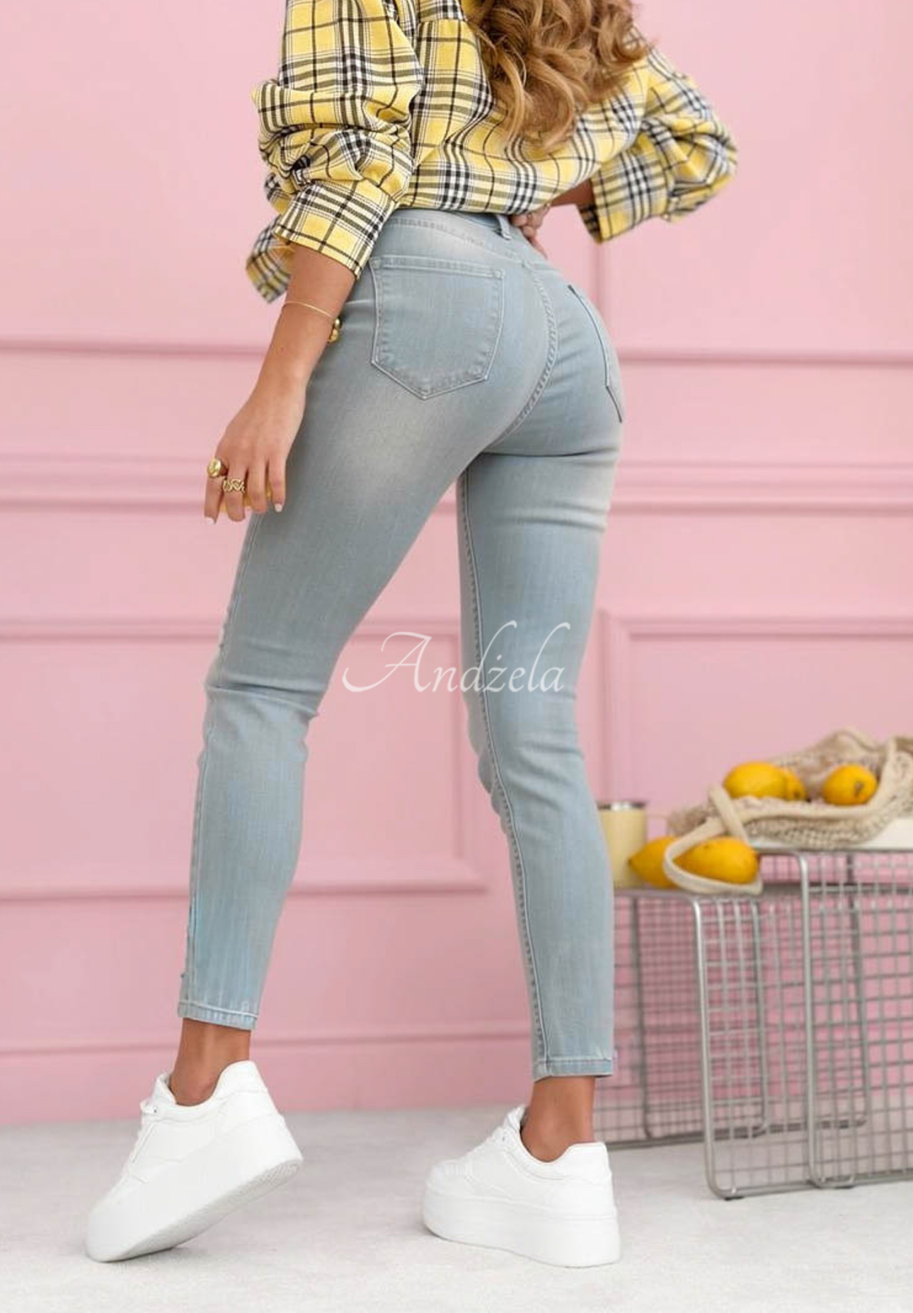 Džíny skinny s oděrkami Evelisse modré