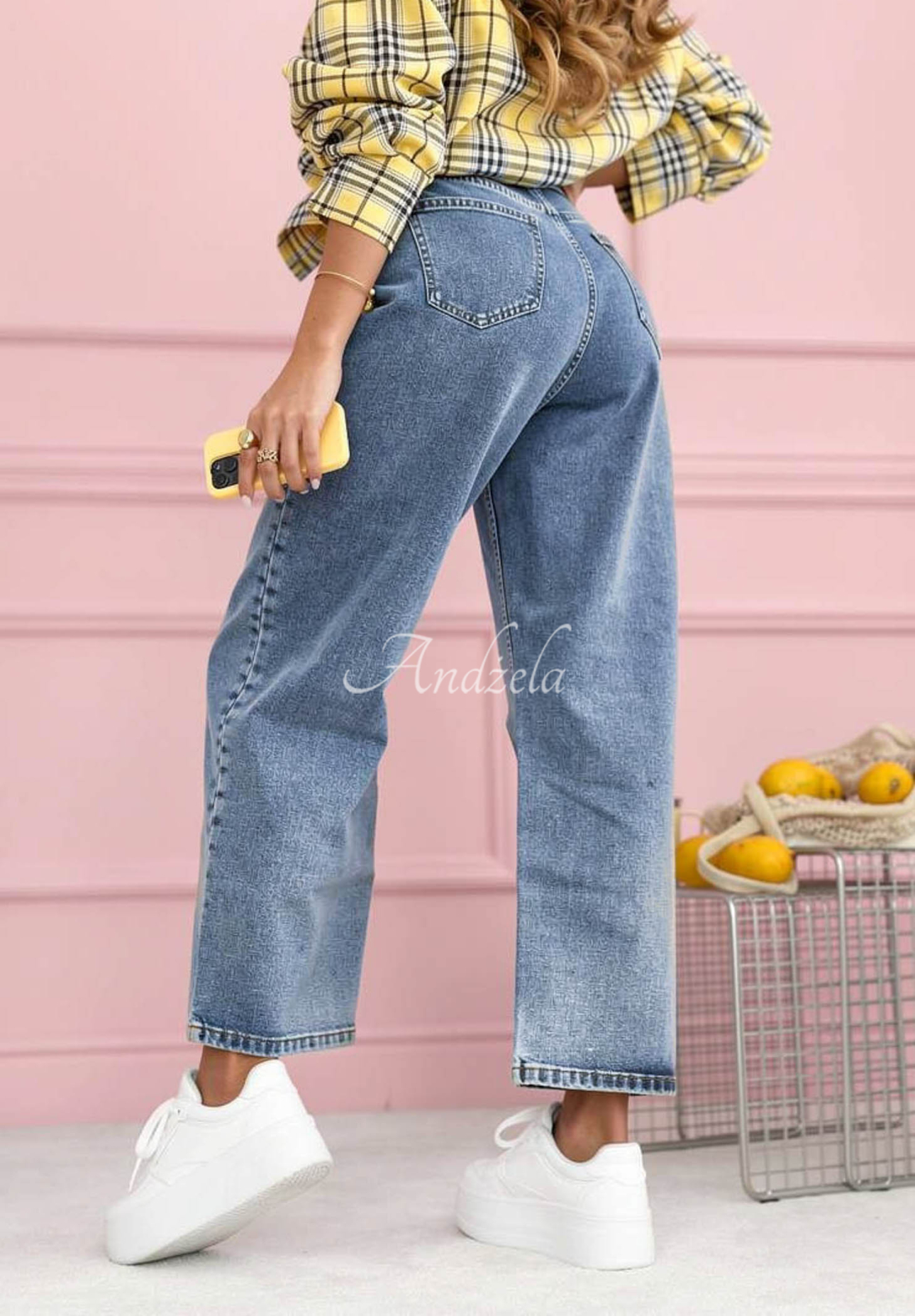 Džíny straight s potisky Kiss Off modré