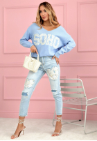 Kalhoty jeanowe skinny z naszywkami My Big Heart světle modré