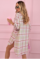 Długa Košile oversize w kratę Feeling Springy pudrová růžová