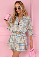 Długa Košile oversize w kratę Feeling Springy pudrová růžová