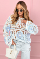 Ozdobnie pleciony ażurowy Svetr Serilda blankytný