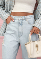 Kalhoty džínové  mom fit z przetarciami Socorro světle modré