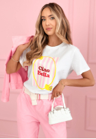 Tričko z nadrukiem Ciao Bella biało-růžový