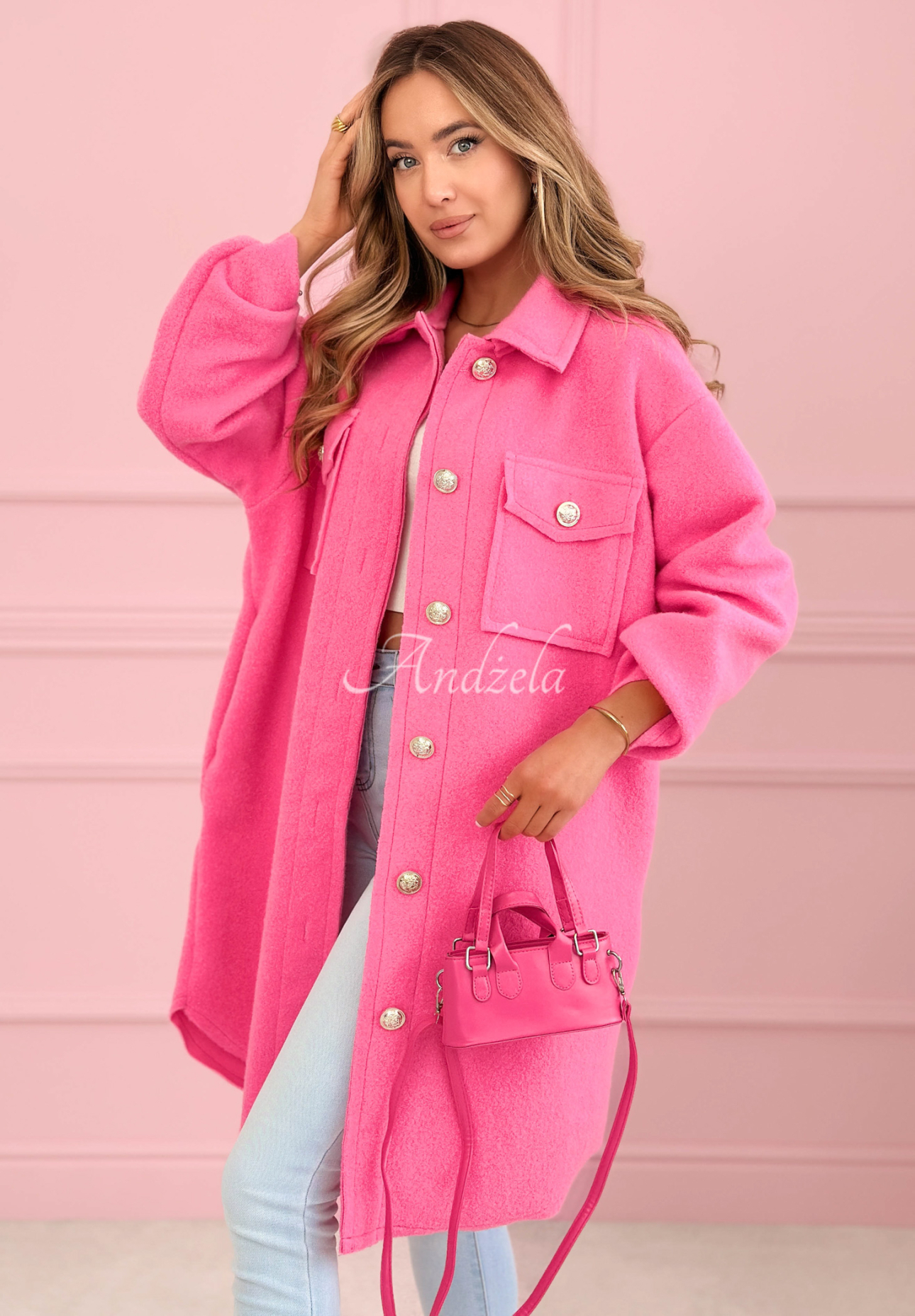 Viskózový kabát s kapsami Kaori fuchsiový