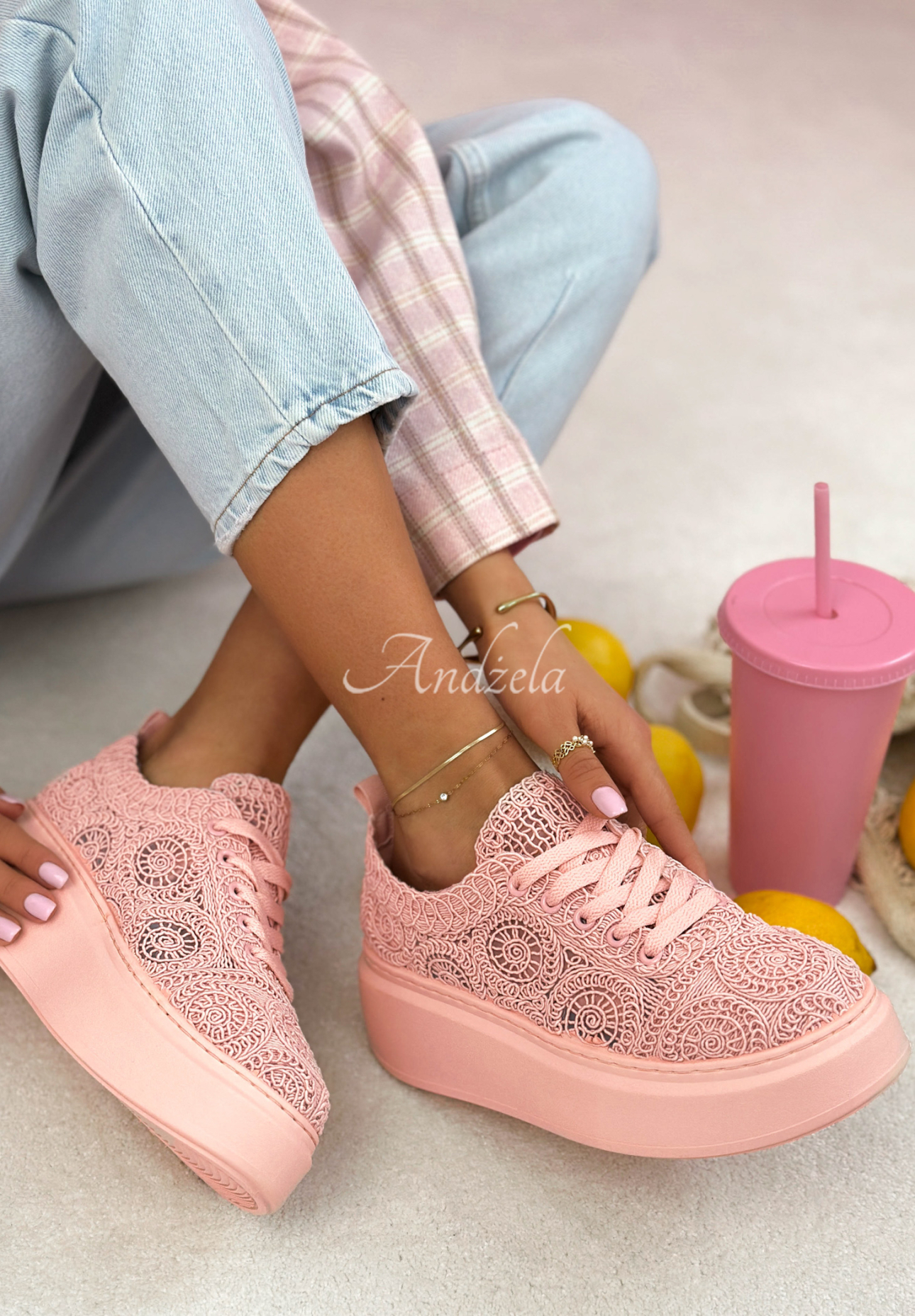 Krajkové tenisky Bianco růžové