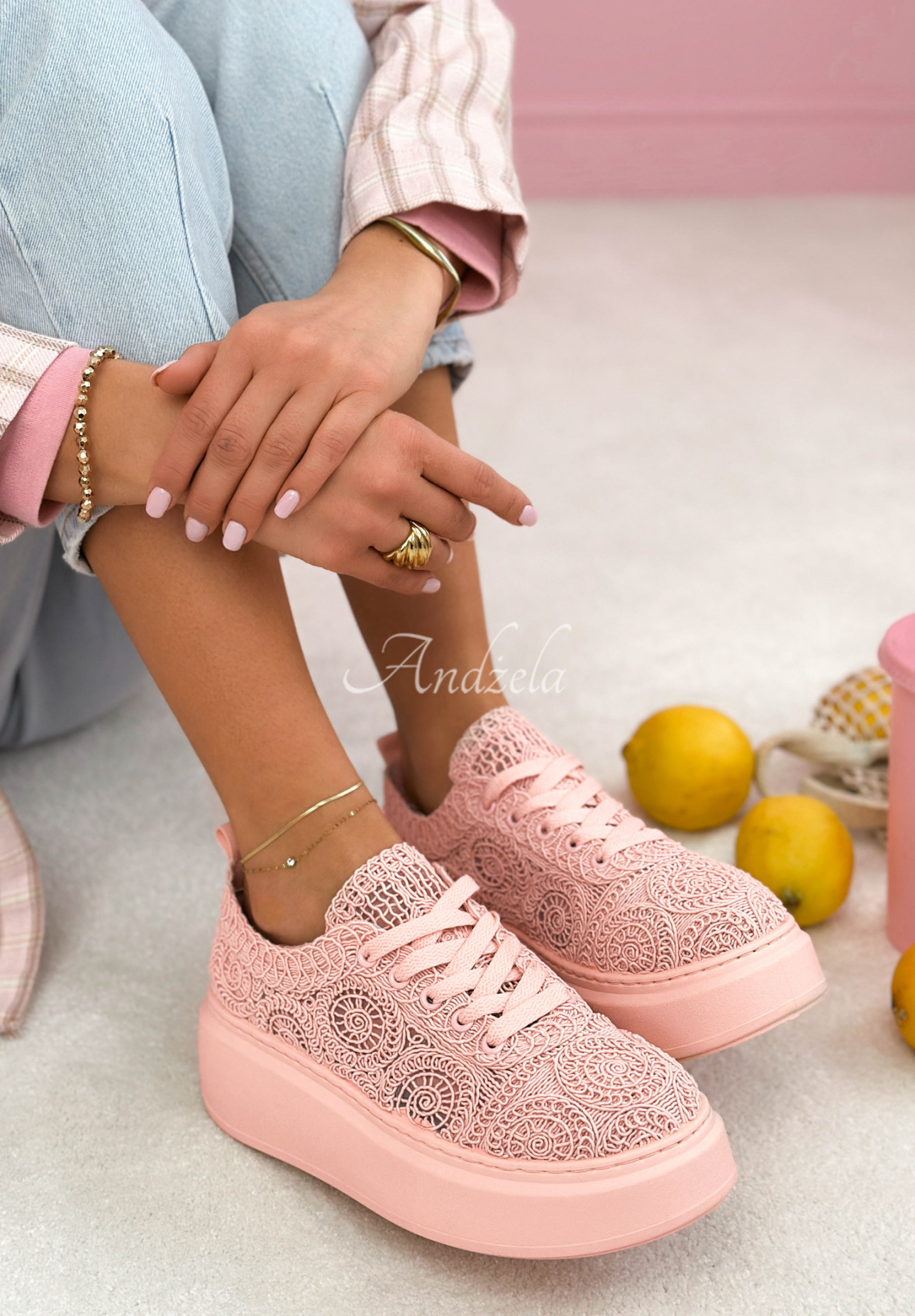 Krajkové tenisky Bianco růžové