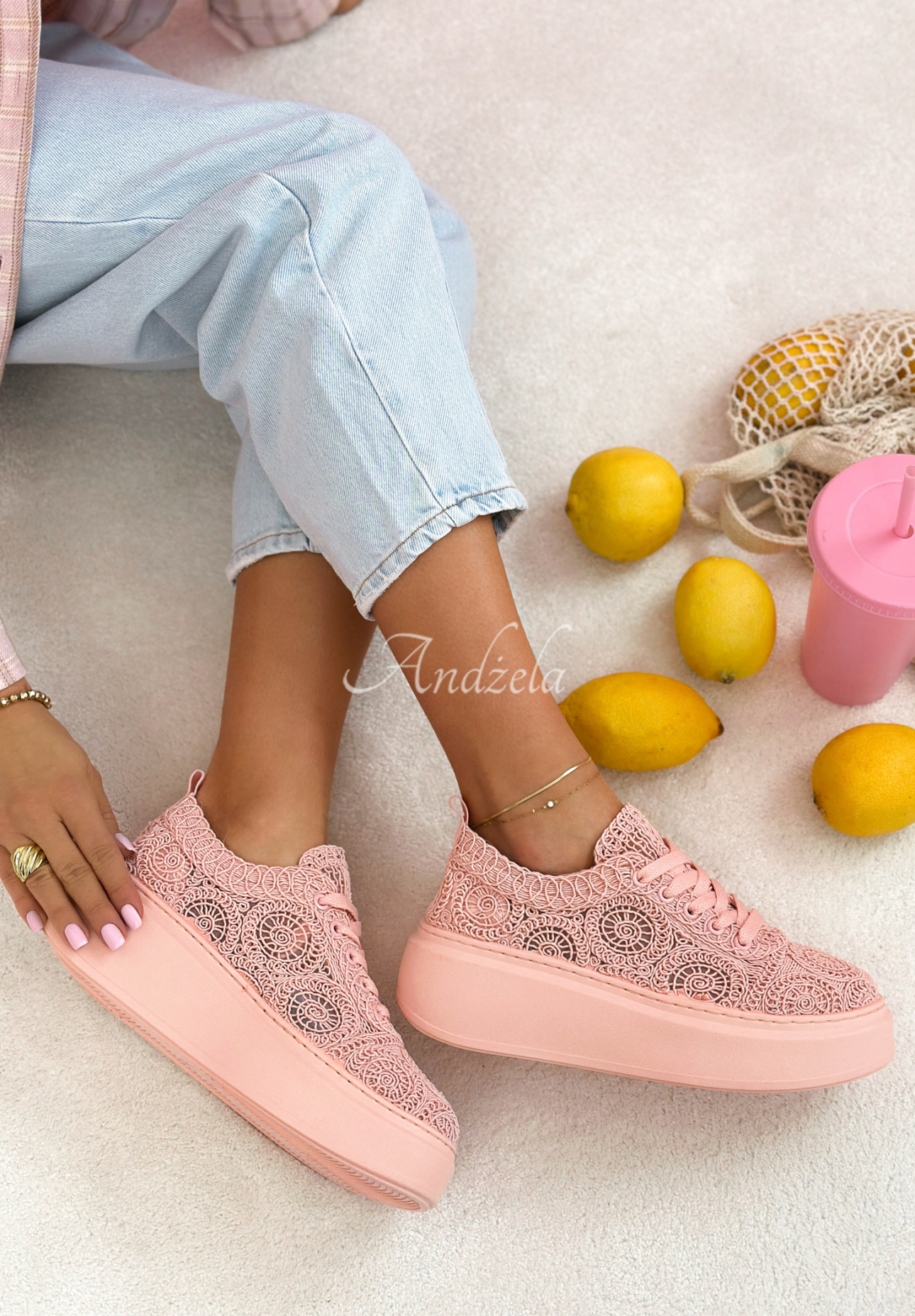 Krajkové tenisky Bianco růžové