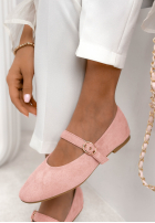 semišové balerinki z paskiem Vivienne pudrová růžová