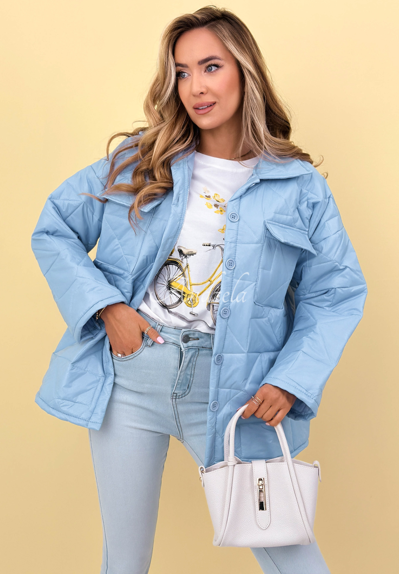 Prošívaná bunda s límcem a kapsami Sunflower blankytná