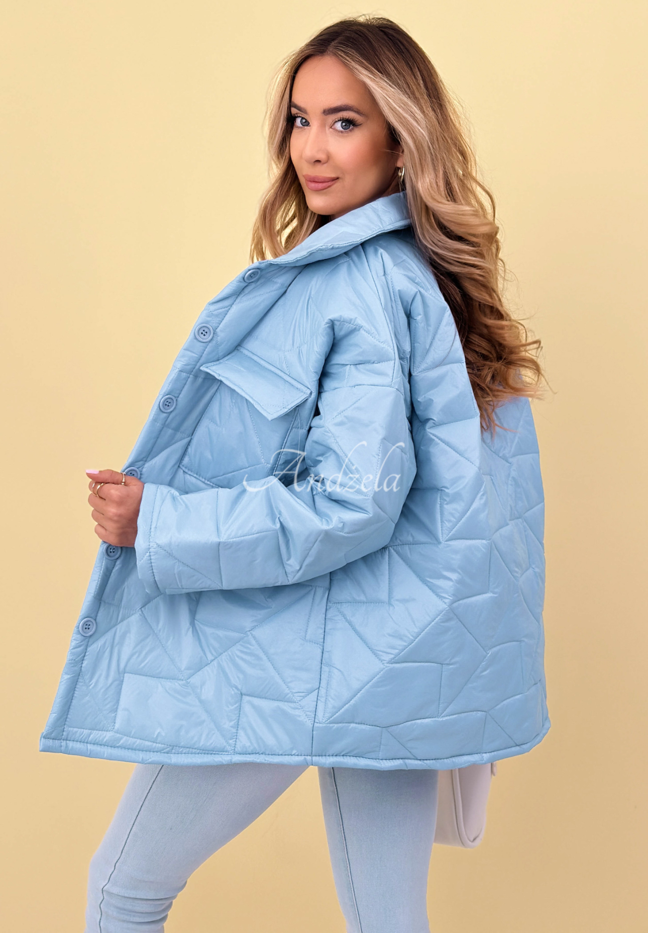 Prošívaná bunda s límcem a kapsami Sunflower blankytná