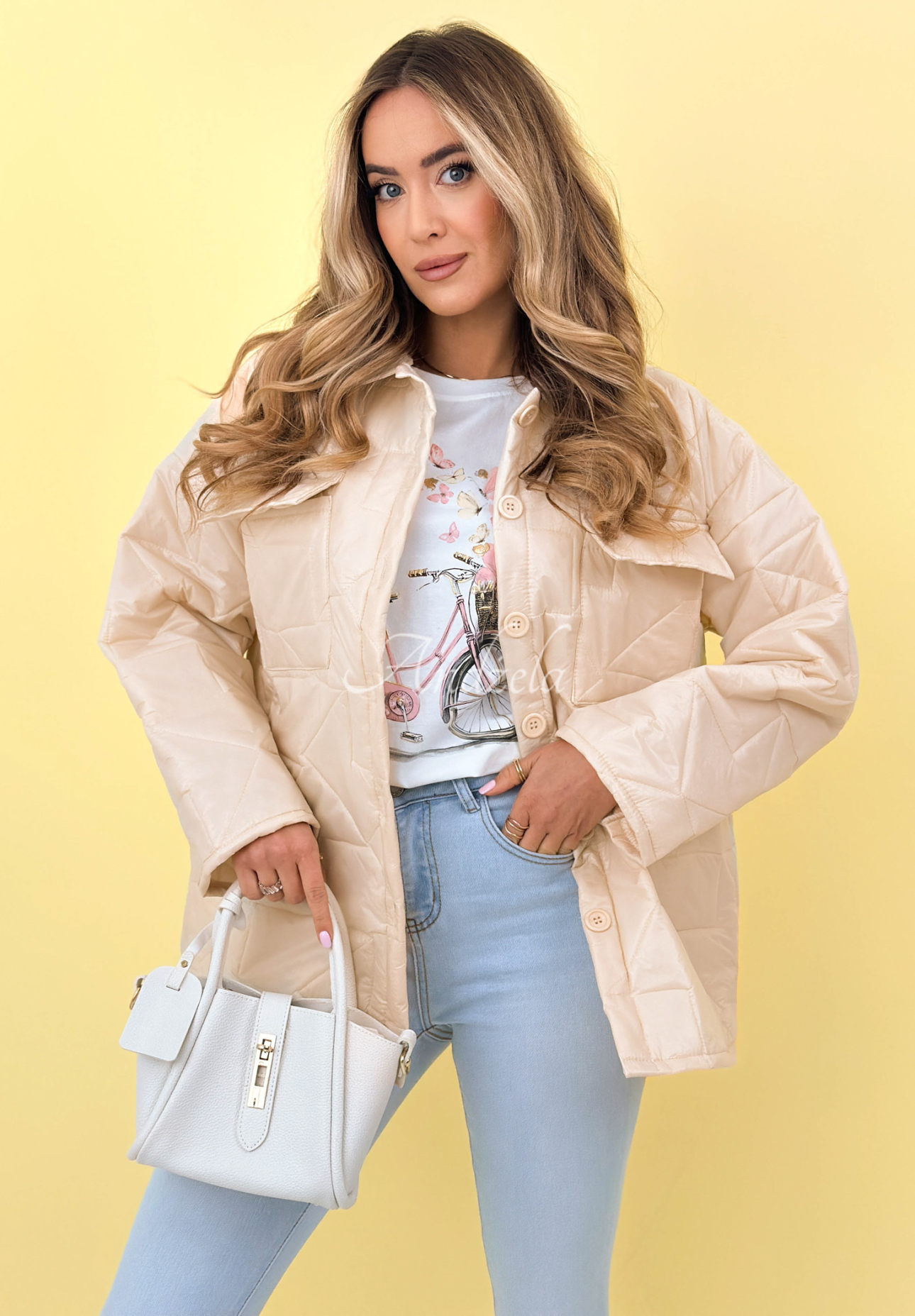 Prošívaná bunda s límcem a kapsami Sunflower béžová