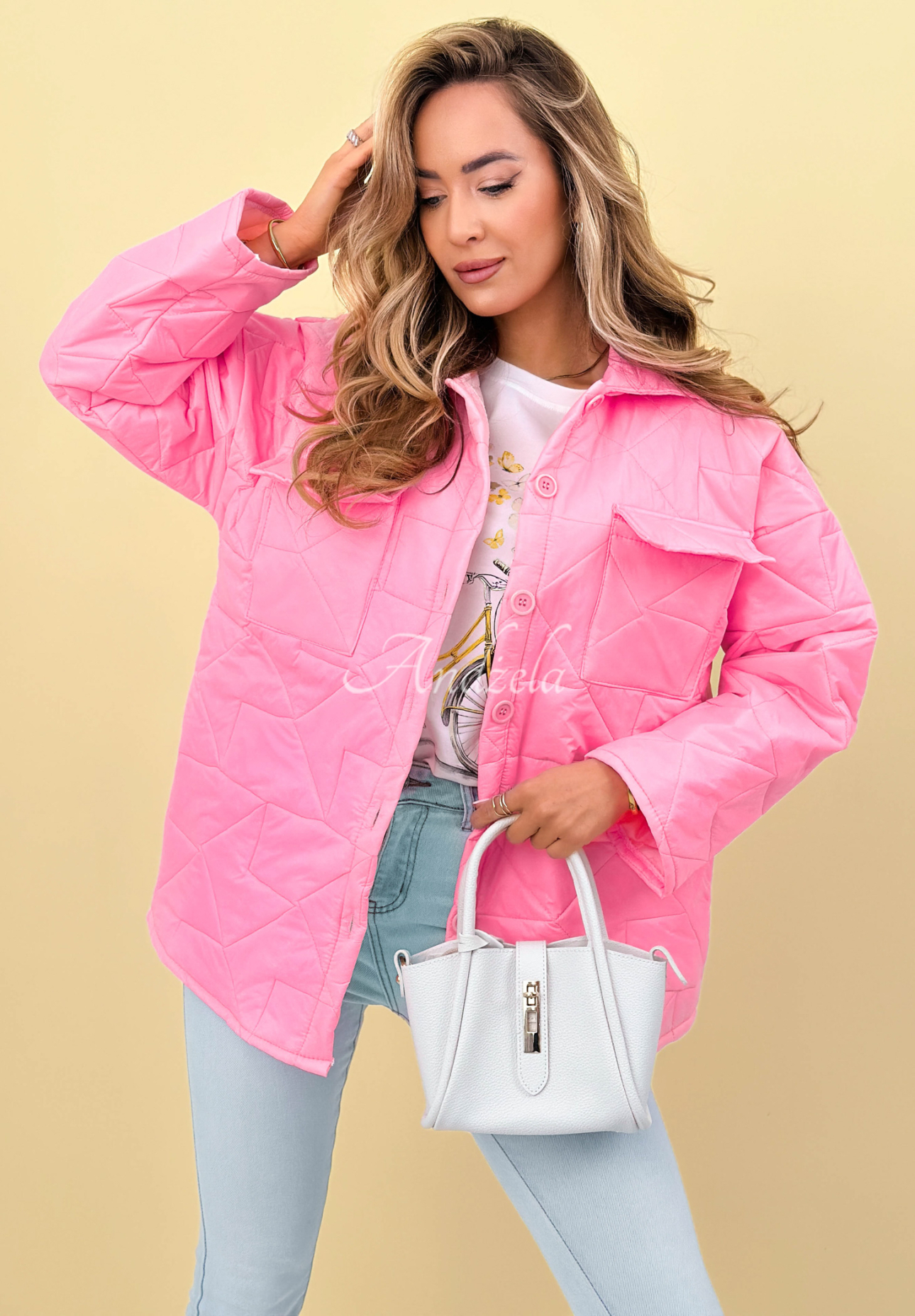 Prošívaná bunda s límcem a kapsami Sunflower růžová