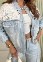 Krátká džínová Bunda z koronką Willing To světle modrá