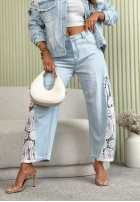 Kalhoty džínové  mom fit z koronką Lacy Tracy světle modré