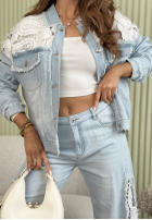 Kalhoty džínové  mom fit z koronką Lacy Tracy světle modré