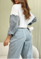 Mikina z jeansowymi rękawami Noelle biało-modrá