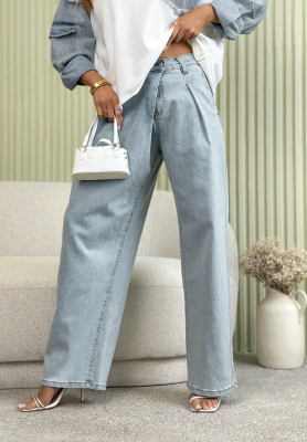 Dž&iacute;ny wide leg se z&aacute;hyby Stay For Now světle modr&eacute;