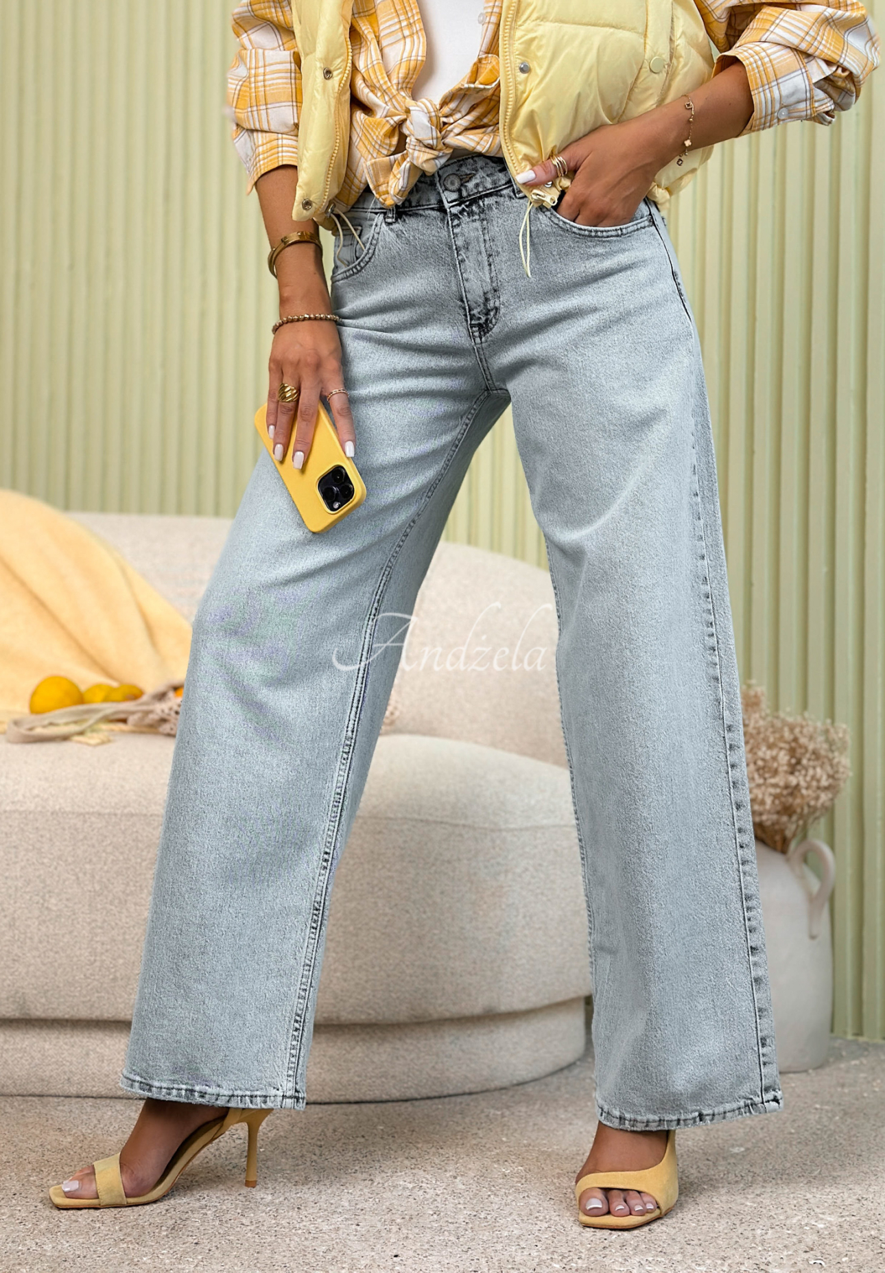 Džíny wide leg Against Me světle modré