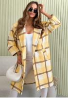 Dlouhý Kabát oversize w kratę Ismeray żółto-čokoládový