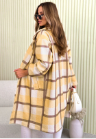 Dlouhý Kabát oversize w kratę Ismeray żółto-čokoládový