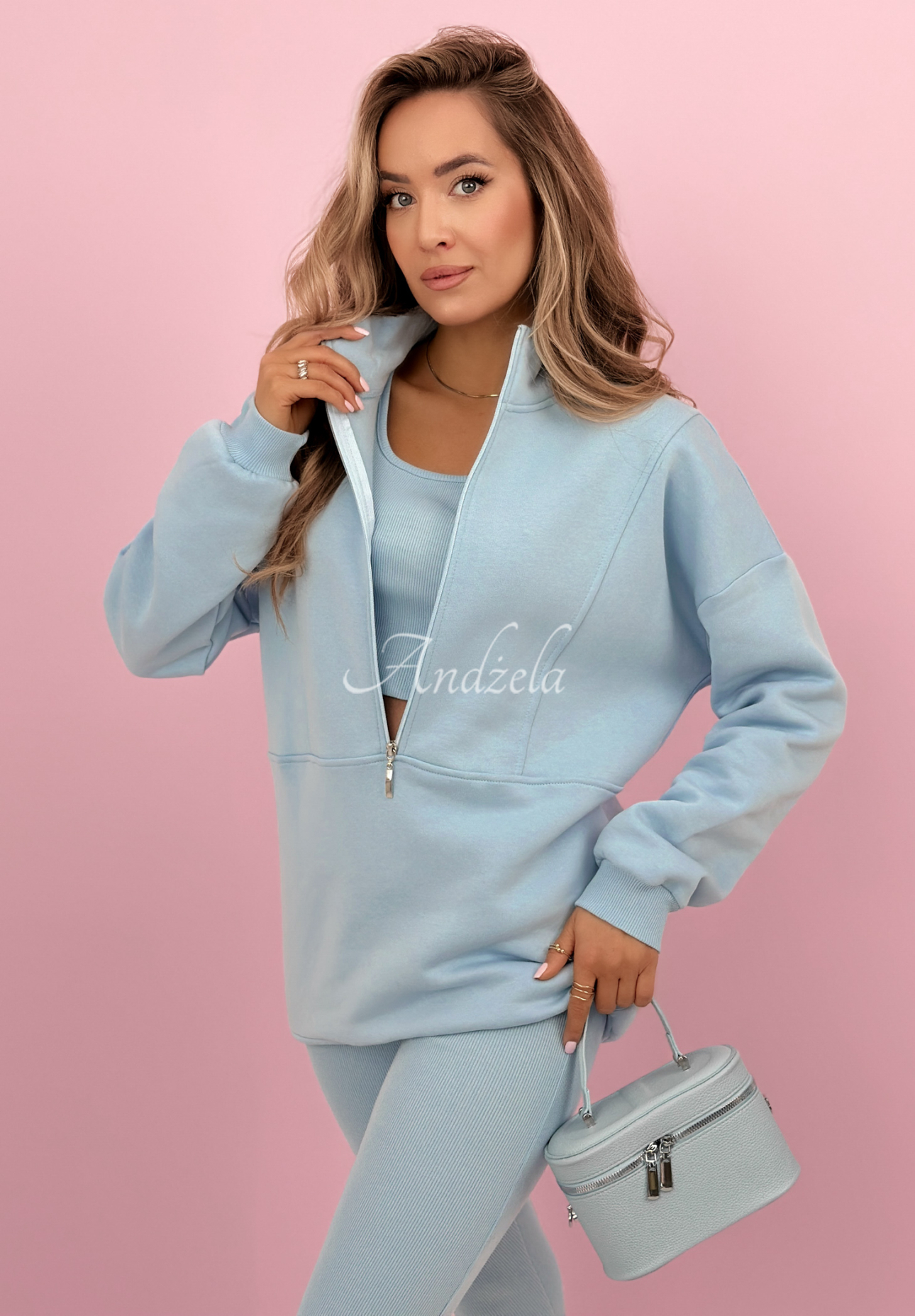 Bavlněná souprava mikina, legíny, top 3v1 Look At Me modrý