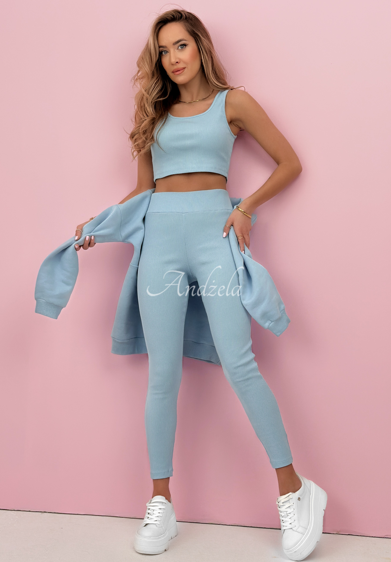 Bavlněná souprava mikina, legíny, top 3v1 Look At Me modrý