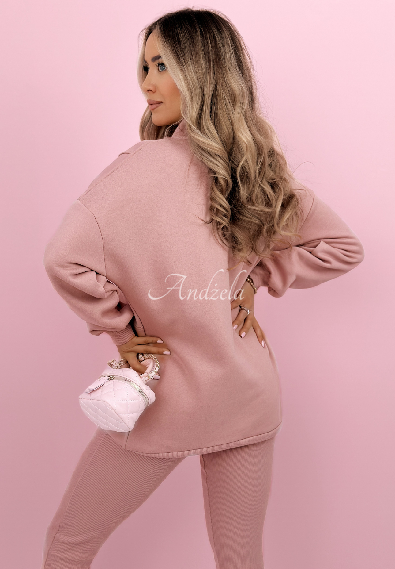 Bavlněná souprava mikina, legíny, top 3v1 Look At Me pudrová růžová