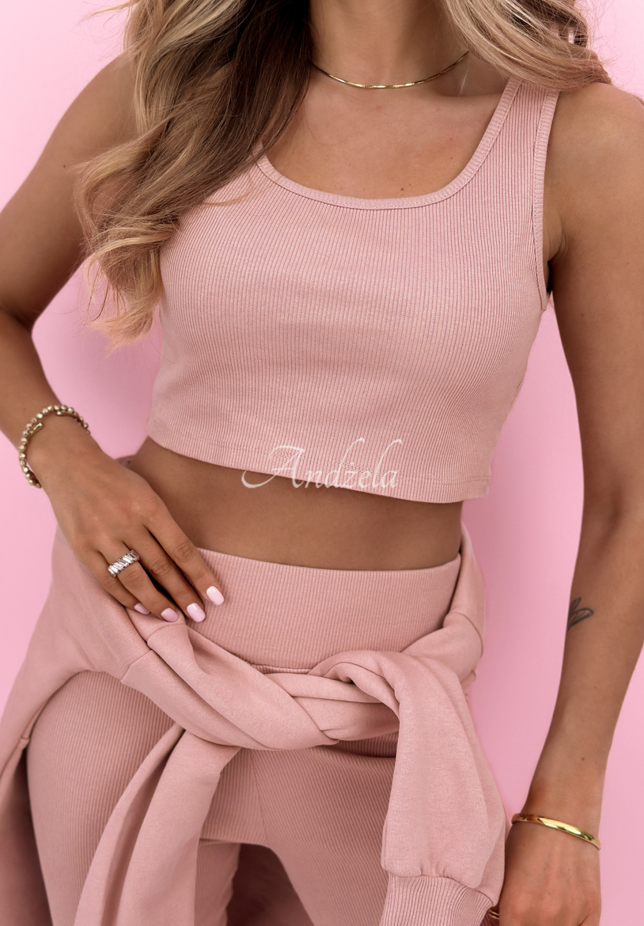 Bavlněná souprava mikina, legíny, top 3v1 Look At Me pudrová růžová