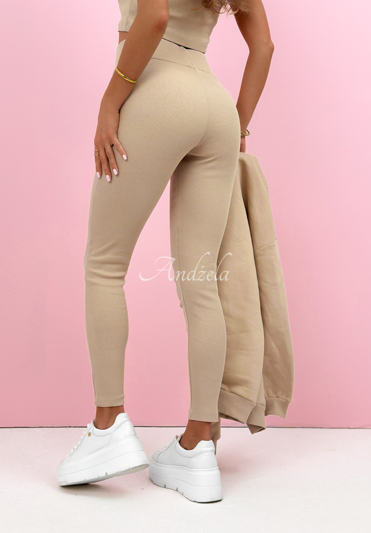 Bavlněná souprava mikina, legíny, top 3v1 Look At Me béžový