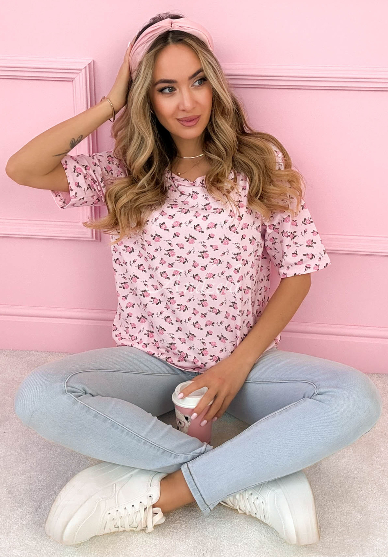 Bavlněné tričko s růžičkami La Rosa růžový