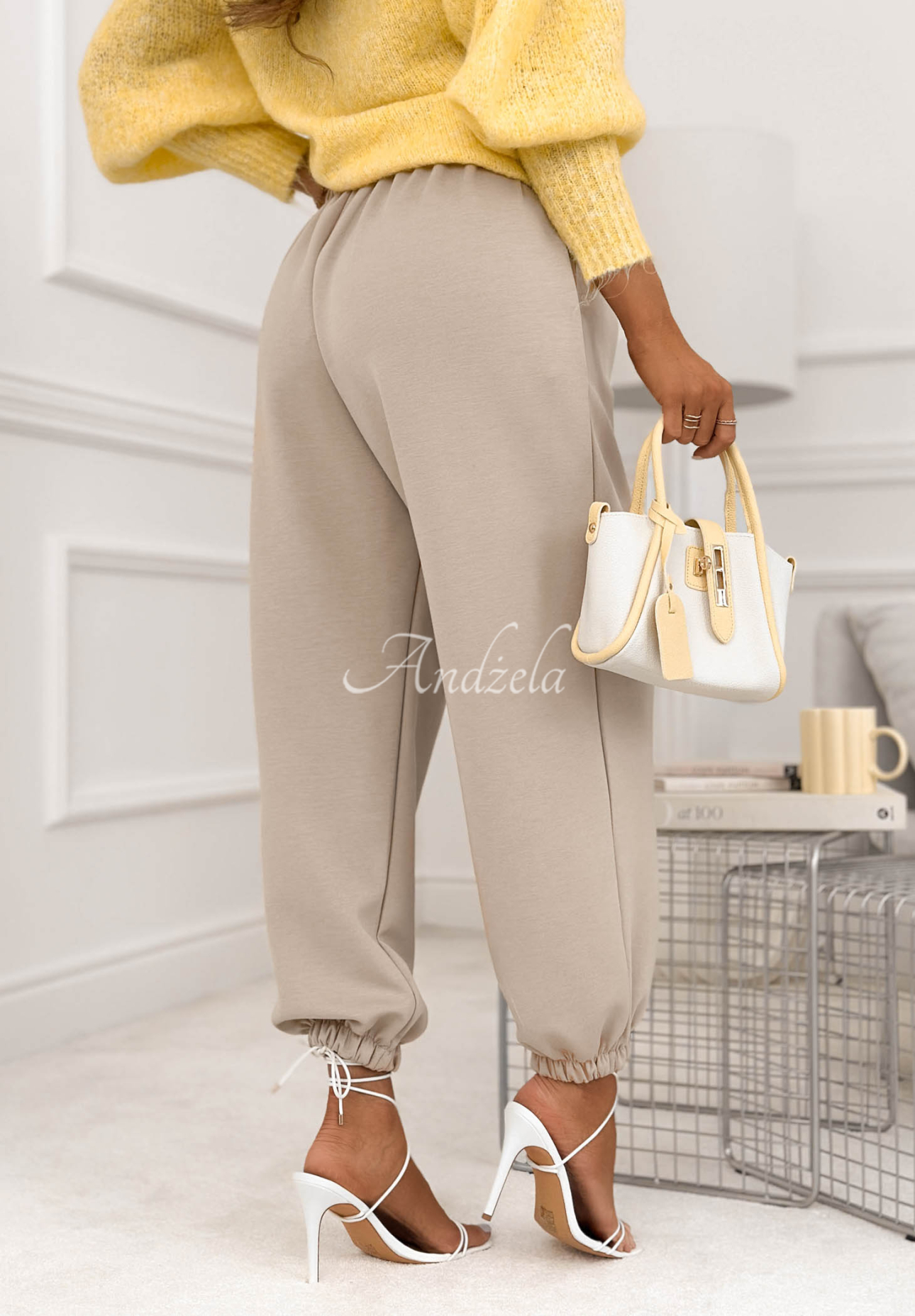 Viskózové kalhoty se stahovacími lemy What You Wanted světle béžové