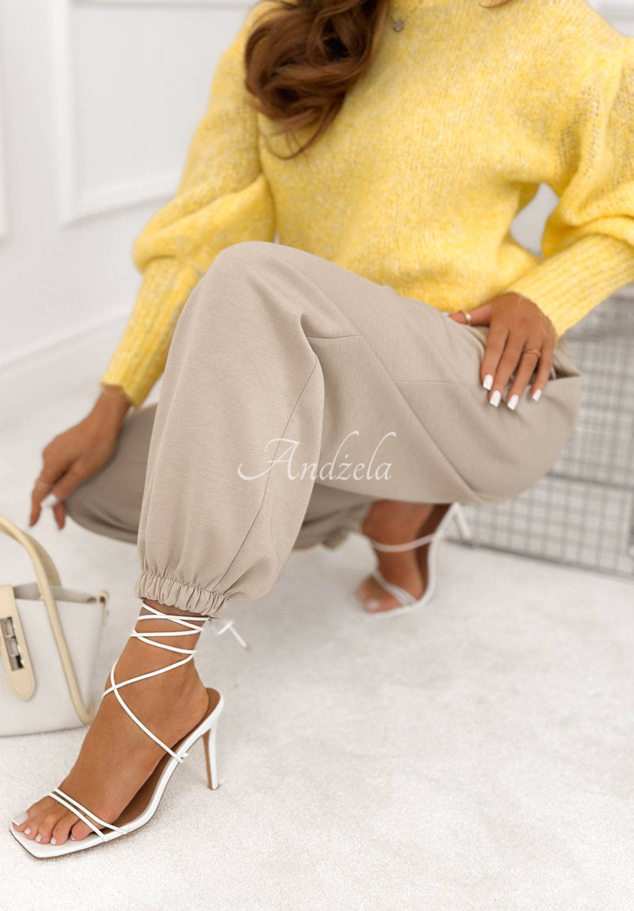 Viskózové kalhoty se stahovacími lemy What You Wanted světle béžové