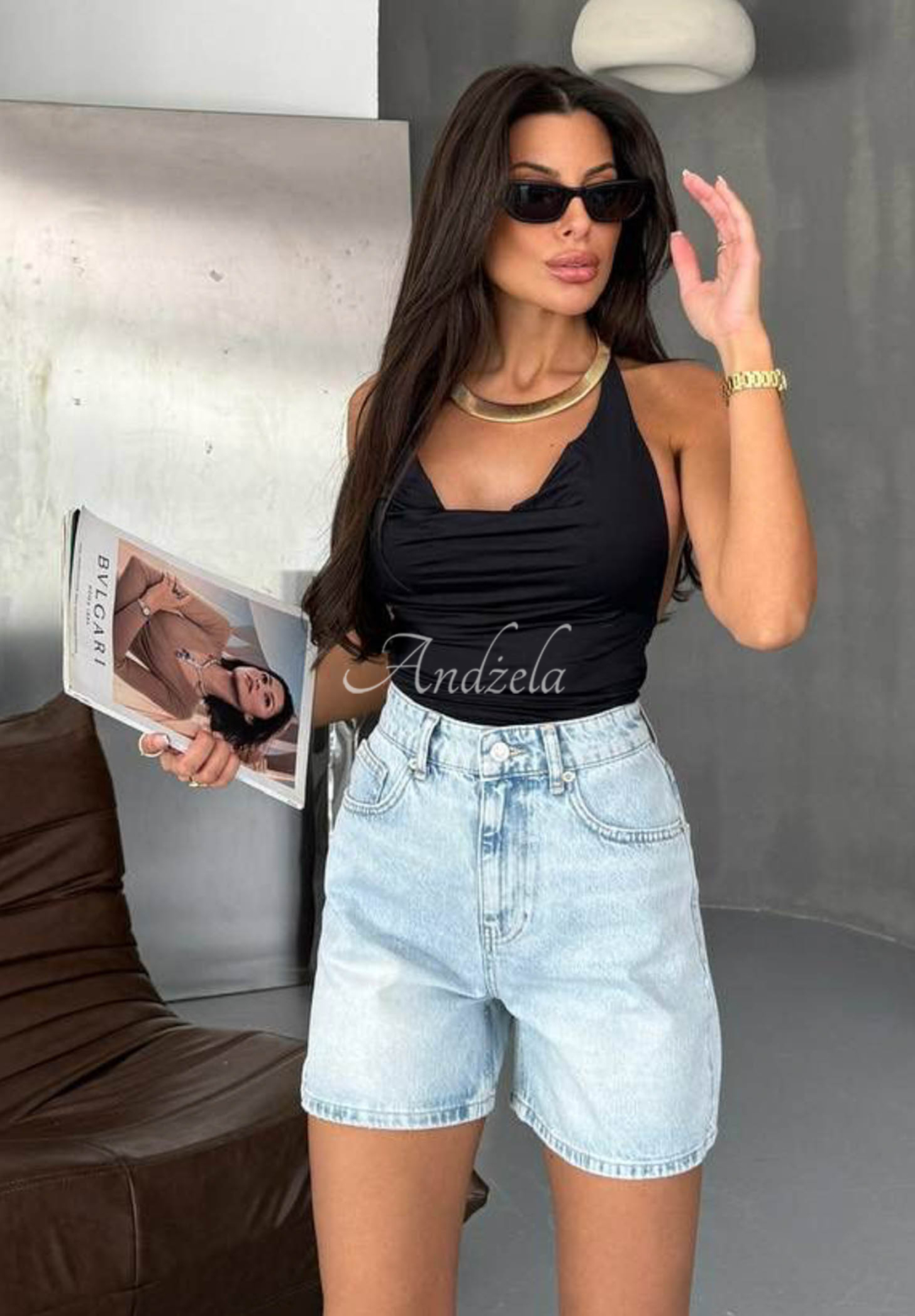 Džínové šortky Valerias světle modré