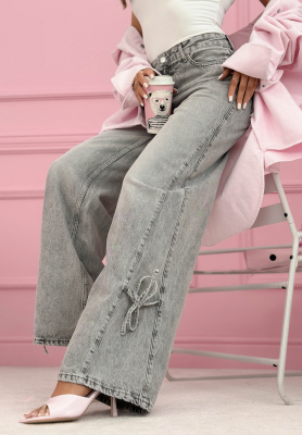 Džíny wide leg s mašličkami Aracello světle modré