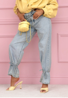 Kalhoty džínové  mom fit z wiązaniem Annora světle modré