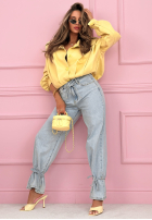 Kalhoty džínové  mom fit z wiązaniem Annora světle modré