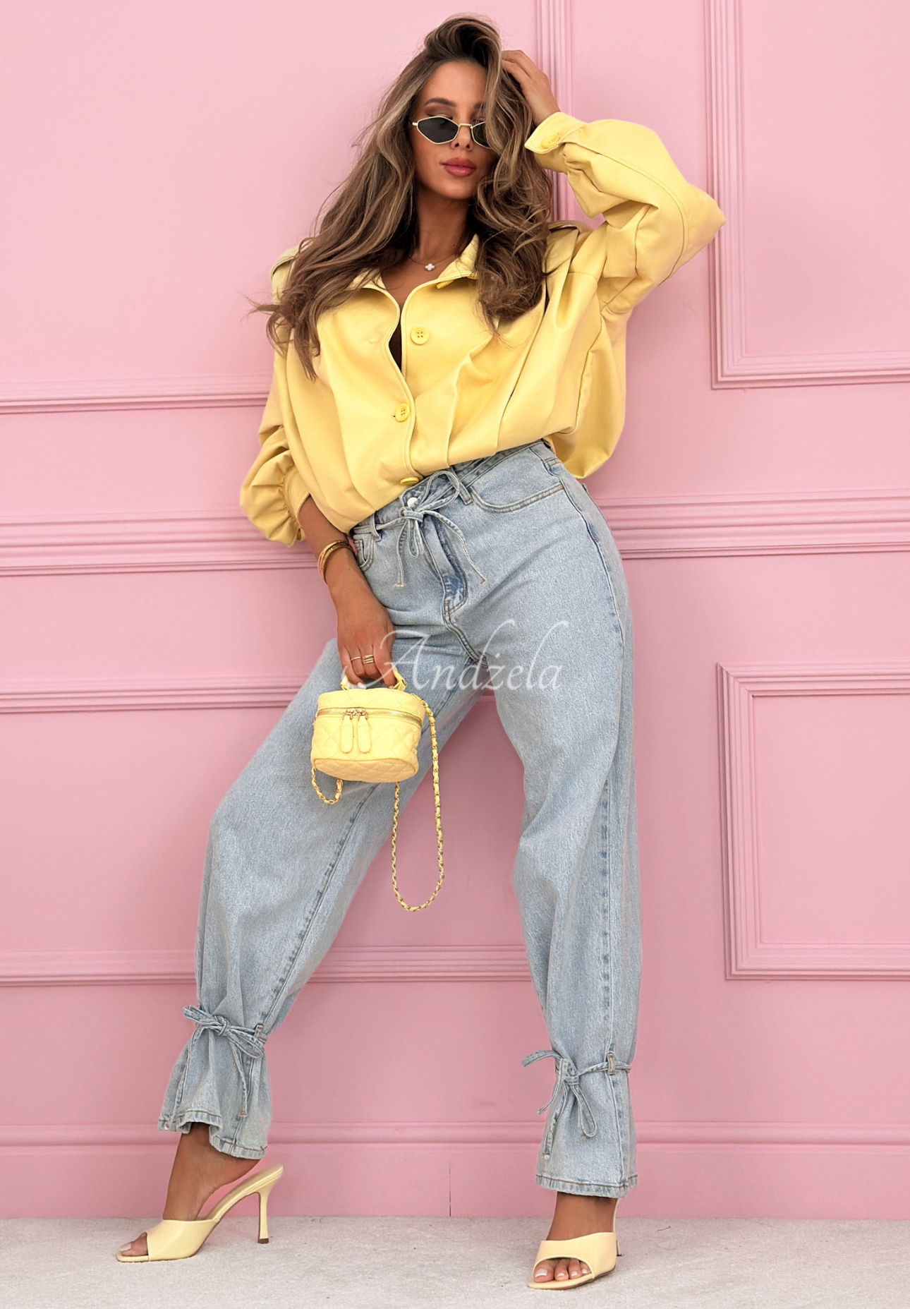 Džíny wide leg se zavazováním Annora světle modré